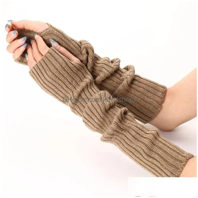 long gloves autumn winter knitted arm warmer sleeve fingerless mittens women ladies girl solid color gloves sleevelet fashion