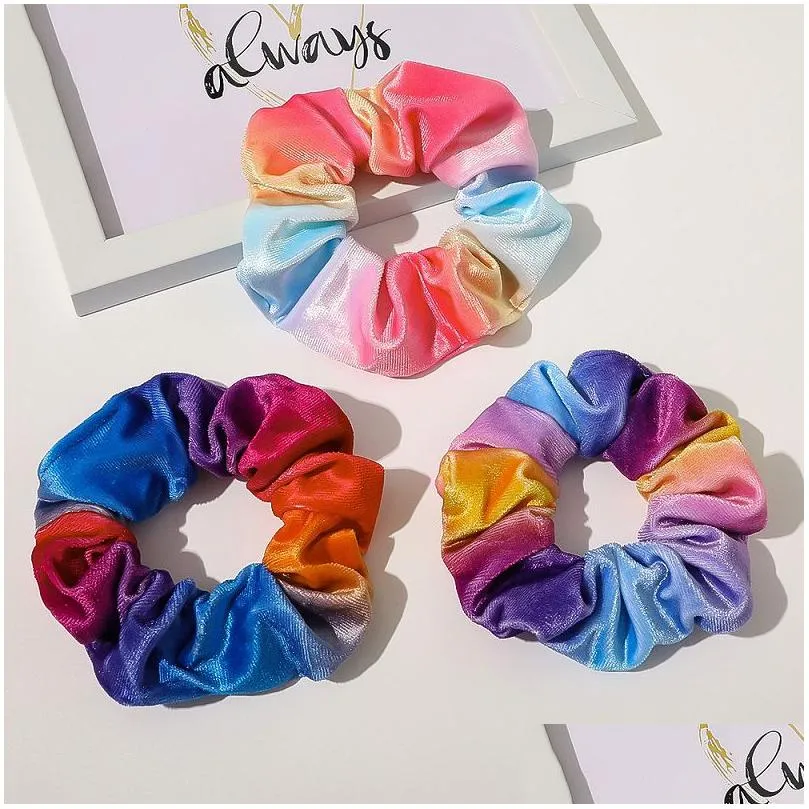 22 colors velvet hair scrunchies tie-dye elastic hairbands scrunchy hair ties ropes girl ponytail holder hair pleuche headwear m2656