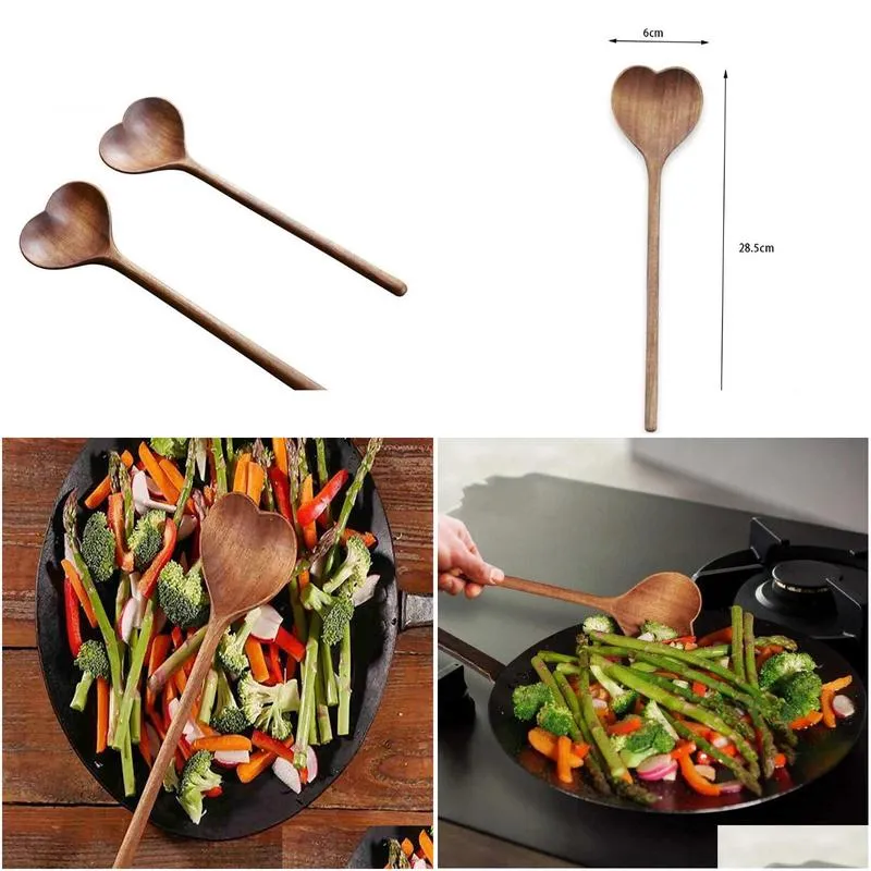 acacia wood teak japanese cutlery kitchenware wooden spoon irregular shape love heart shape wooden spoon