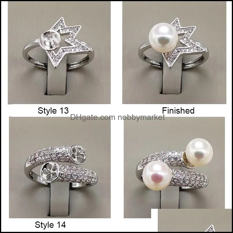 Wholesale Pearl Ring Settings Zircon Solid 925 Silver Ring Settings 16 Styles Ring for Women Mounting Rings Adjustable Blank DIY Jewelry