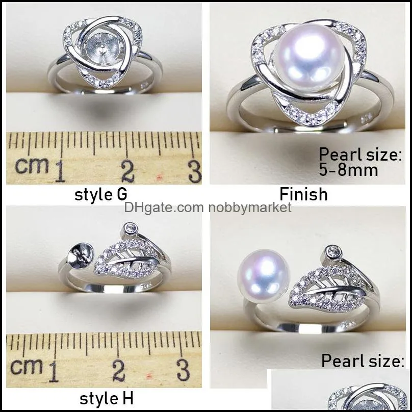 Wholesale Pearl Ring Settings Zircon Rings s925 Silver Ring Settings 12 Styles Ring for Women Mounting Rings Adjustable Size DIY Jewelry