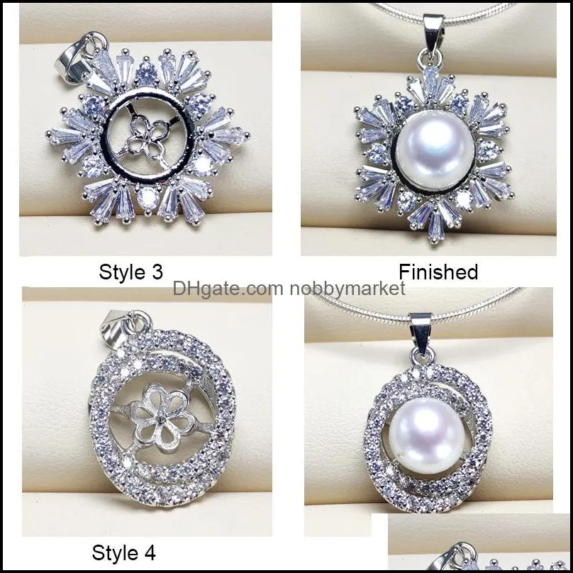 DIY Pearl Pendant Settings 925 Sliver Necklace Settings 10 Styles DIY Pearl Necklace Women Fashion Jewelry With chain Wedding Gift