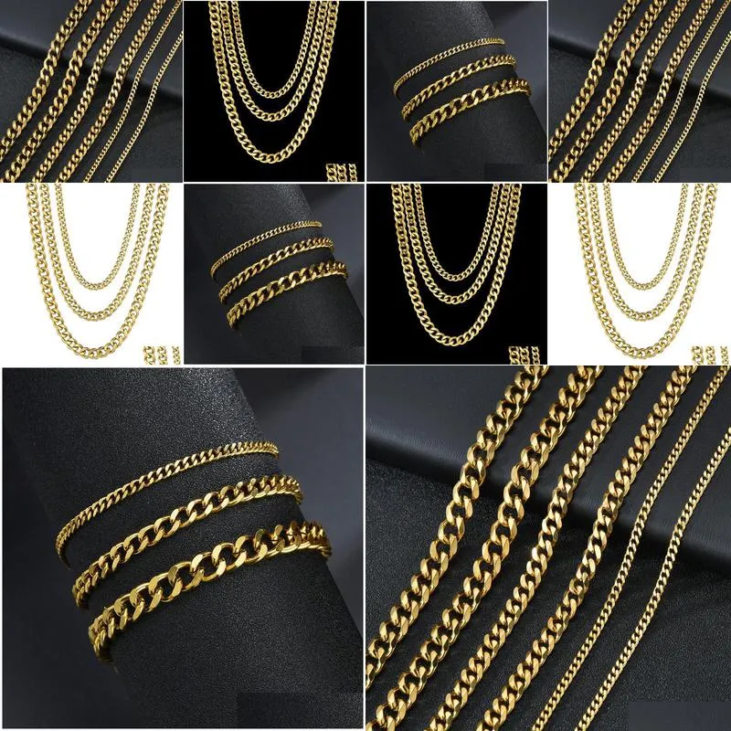 3mm 5mm 7mm stainless steel cuban link chains for women men 18k gold plated titanium steel choker necklace fashion jewelry