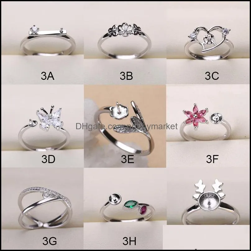 DIY 925 Silver Pearl Ring Settings Sliver Plated Rings Settings 35 Styles DIY Rings Adjustable size Jewelry Settings Christmas Gift