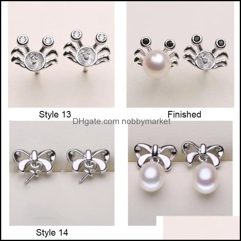 18 Styles New Pearl Earrings Settings S925 Sterling Silver Stud Earrings Settings DIY Pearl Earring for Women Fashion Jewelry Wedding