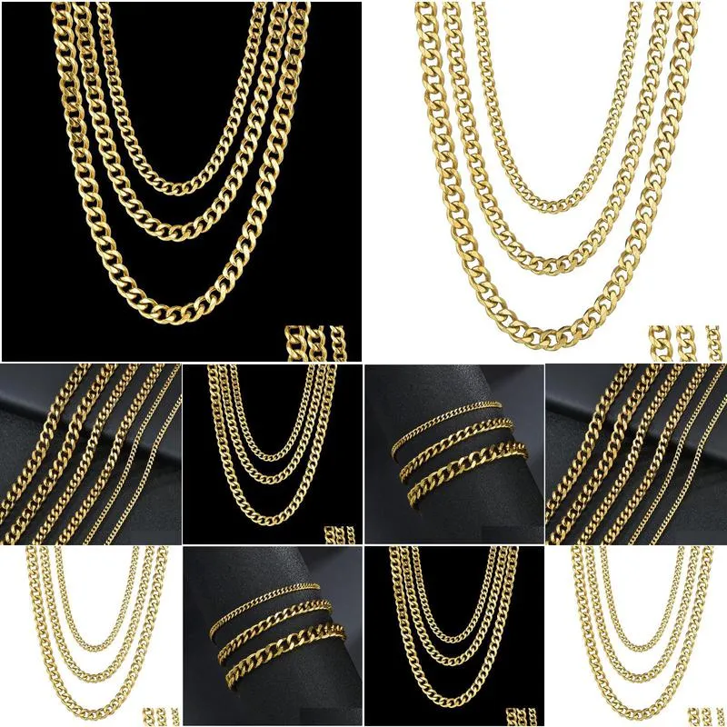 3mm 5mm 7mm stainless steel cuban link chains for women men 18k gold plated titanium steel choker necklace fashion jewelry