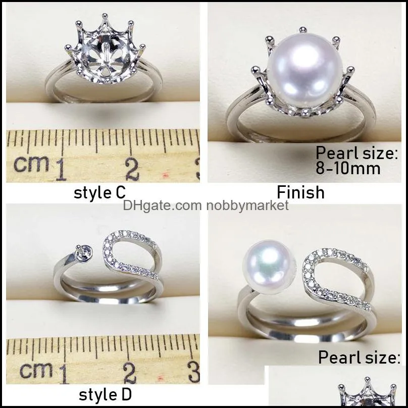 Wholesale Pearl Ring Settings Zircon Rings s925 Silver Ring Settings 12 Styles Ring for Women Mounting Rings Adjustable Size DIY Jewelry