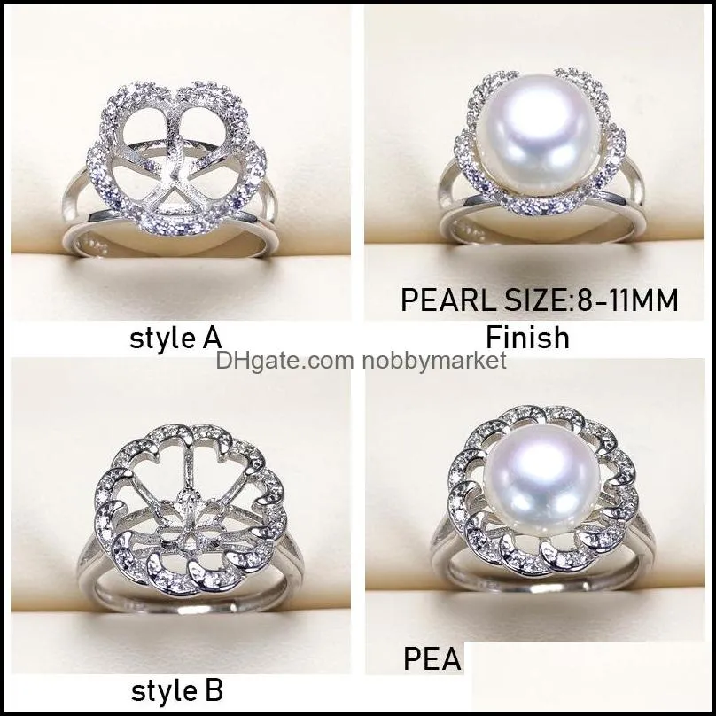 Pearl Rings Settings Zircon Adjustable S925 Silver Ring Ring for Women Mounting Ring Blank DIY Fashion Jewelry Accessories Gift