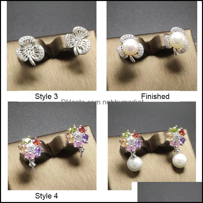 18 Styles Pearl Earrings Settings Zircon Solid 925 Silver Stud Earring for Women Fashion Pearl Ring Mounting Earrings Blank DIY Jewelry