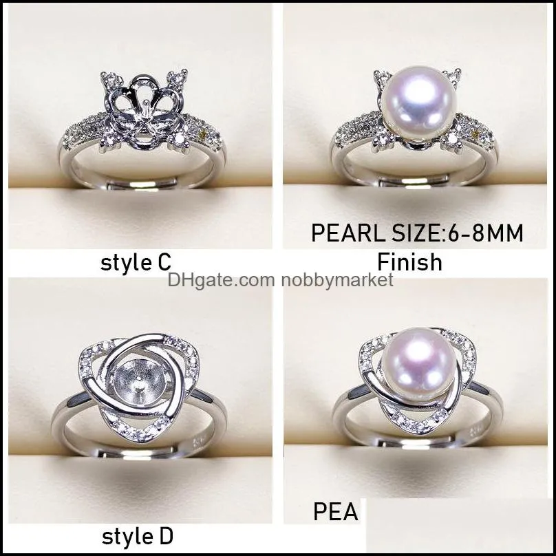 Wholesale Pearl Ring Settings s925 Silver Ring Settings 18 Styles Ring for Women Mounting Rings Adjustable Size Blank DIY Jewelry Gif