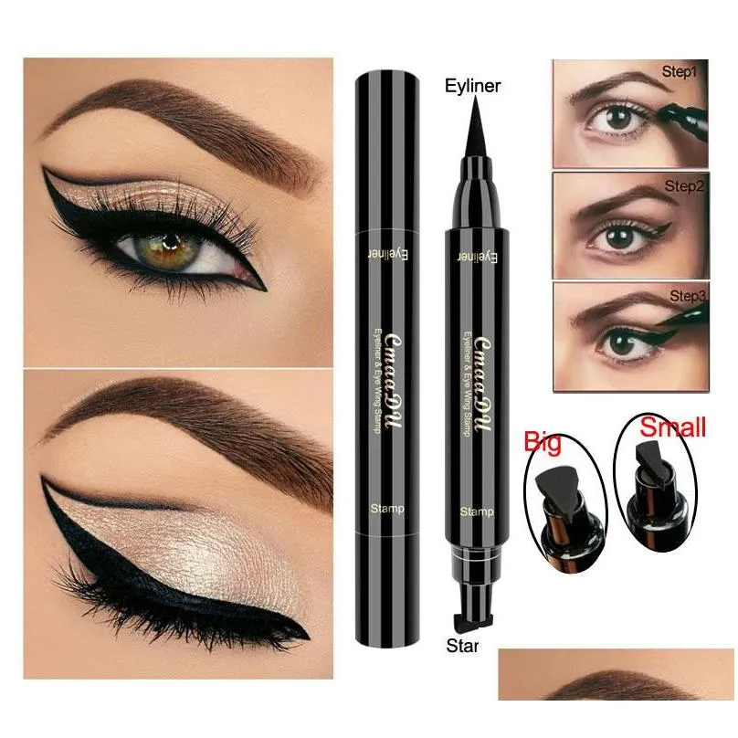 cmaadu wing stamp eyeliner pen liner seals stamps waterproof double head big and small two size for select makeup eyeliners