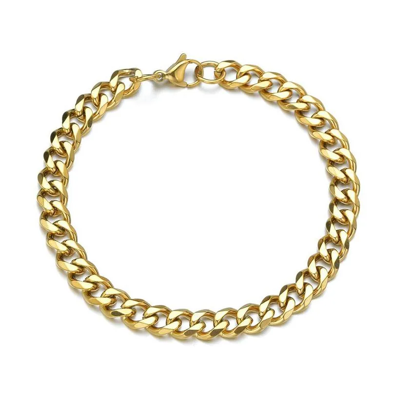classic stainless steel chain bracelet for men women punk 3/5/7mm width cuban link chain bangle fashion party never fade jewelry gift