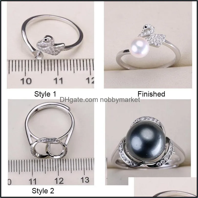 DIY Pearl Rings Settings Zircon Solid 925 Silver Ring Settings Ring for Women Mounting Ring Blank DIY Jewelry Gift