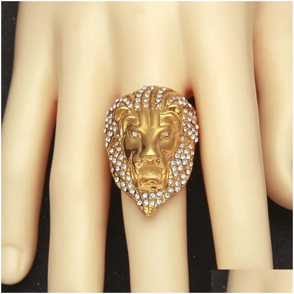 iced out  head rings for mens hip hop crystal rhinestone gold animal sign rings women rapper hiphop jewelry gift