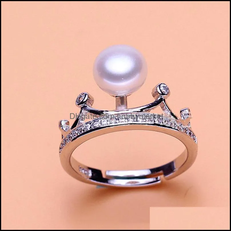 Shiny!Pearl Ring Setting Zircon Solid Silver 925 Rings Setting Pearl Rings Mounting Ring Blank DIY Jewelry DIY Gift 8 Styles