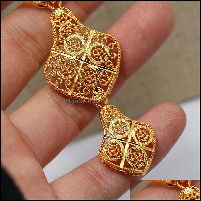 Dubai India Gold Color Jewelry Sets For Women African Flower Necklace Earrings Party Wedding Bridal Accessories 201215