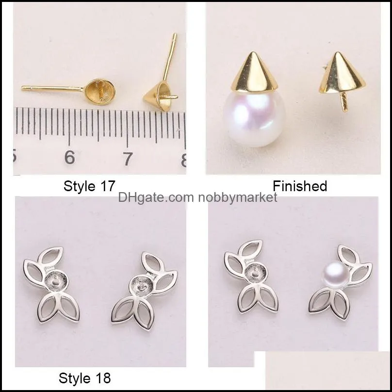 Pearl Stud Earrings 100% S925 Sterling Silver Earrings Setting DIY Pearl Earring for Women Girl Wedding Jewelry Gift Wholesale Jewelry