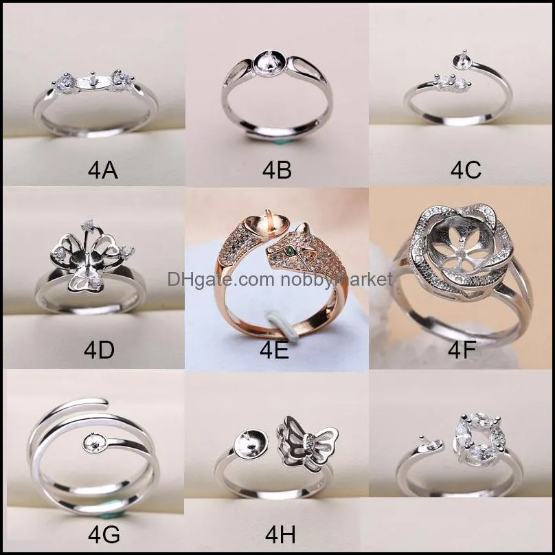 DIY 925 Silver Pearl Ring Settings Sliver Plated Rings Settings 35 Styles DIY Rings Adjustable size Jewelry Settings Christmas Gift