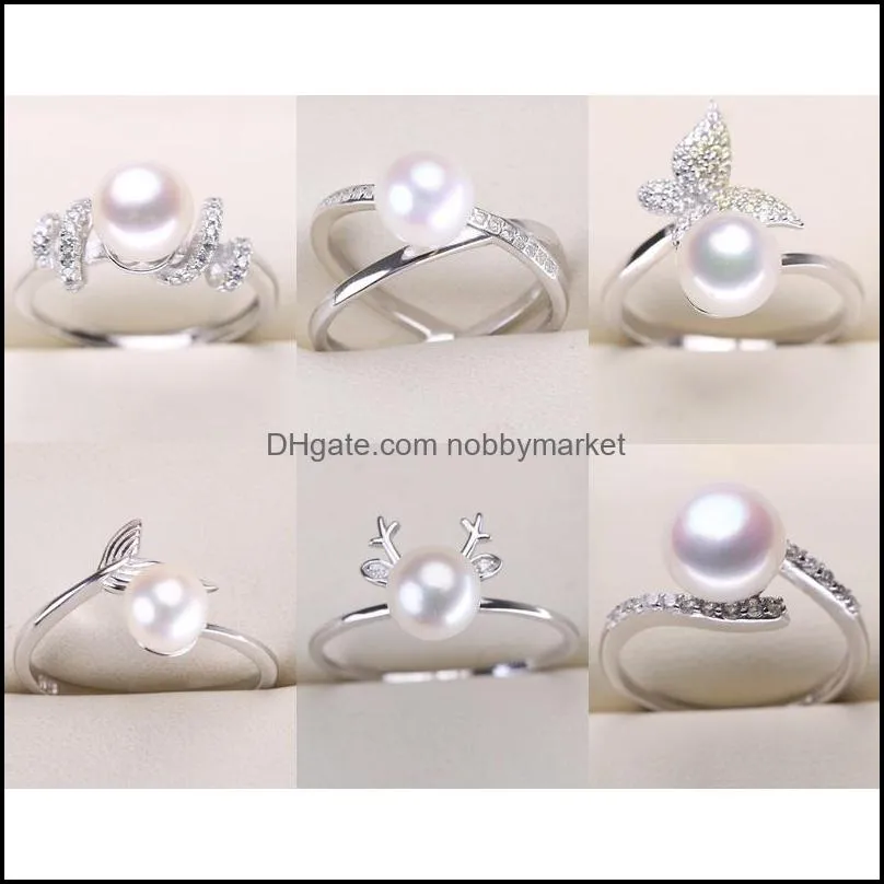 DIY Pearl Ring Settings 925 Sterling Sliver Rings for Women 12 Styles for Adjustable Size Ring Settings Christmas Gift Wholesale