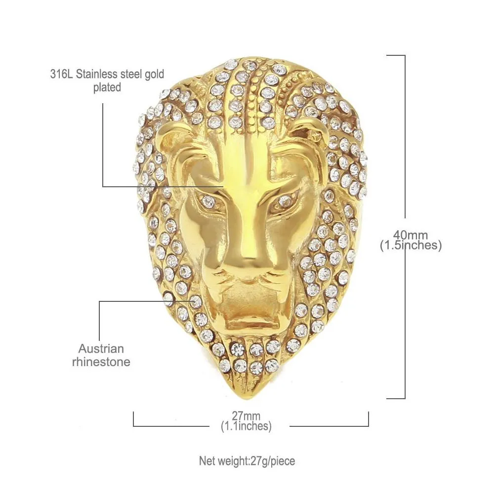 iced out  head rings for mens hip hop crystal rhinestone gold animal sign rings women rapper hiphop jewelry gift