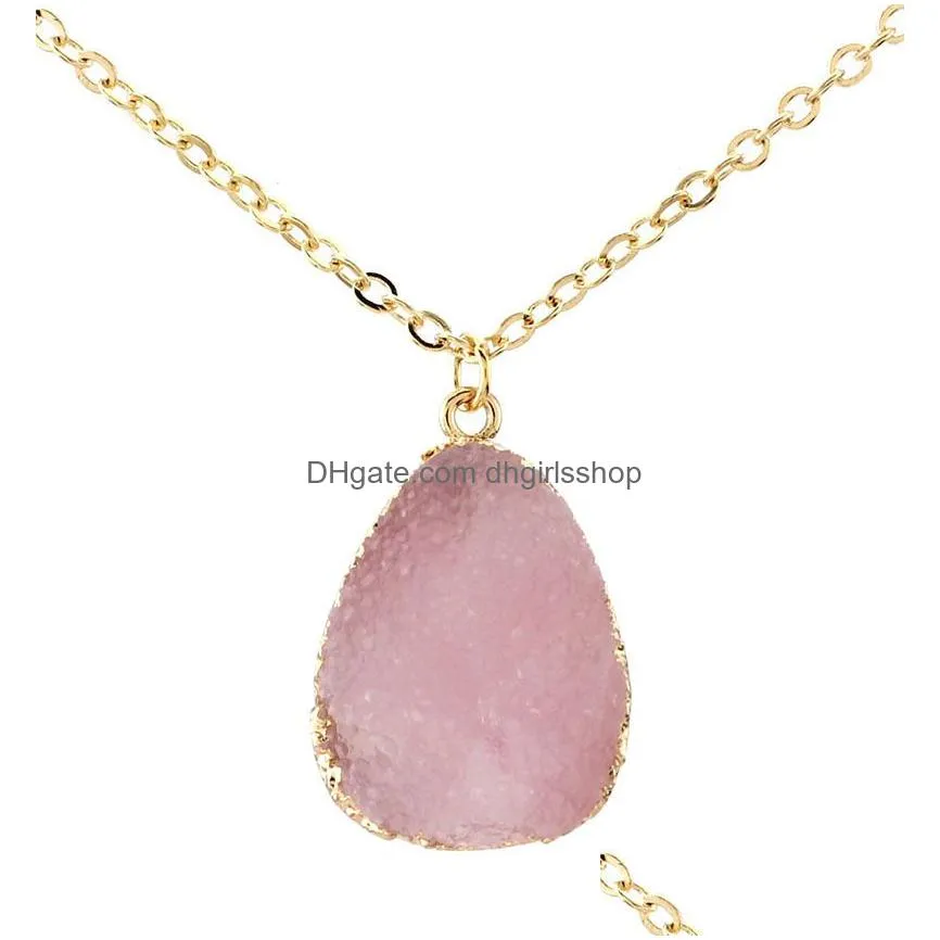 update imitate irregular natural stone pendant necklace quartz crystal gold chain necklaces fashion jewelry