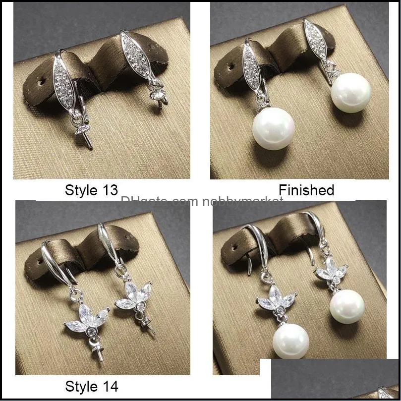 18 Styles Pearl Earrings Settings Zircon Solid 925 Silver Stud Earring for Women Fashion Pearl Ring Mounting Earrings Blank DIY Jewelry