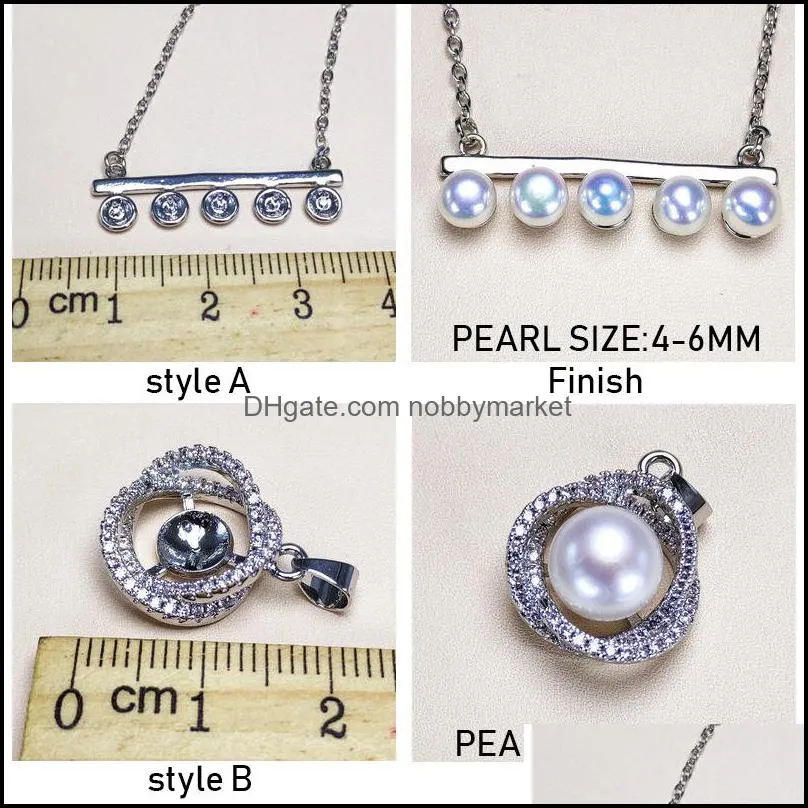 NEW Zircon Necklace Settings S925 Sliver Pearl Pendant 16 Styles Pearl Necklace for Women Girl Fashion Jewelry diy Wedding Gift