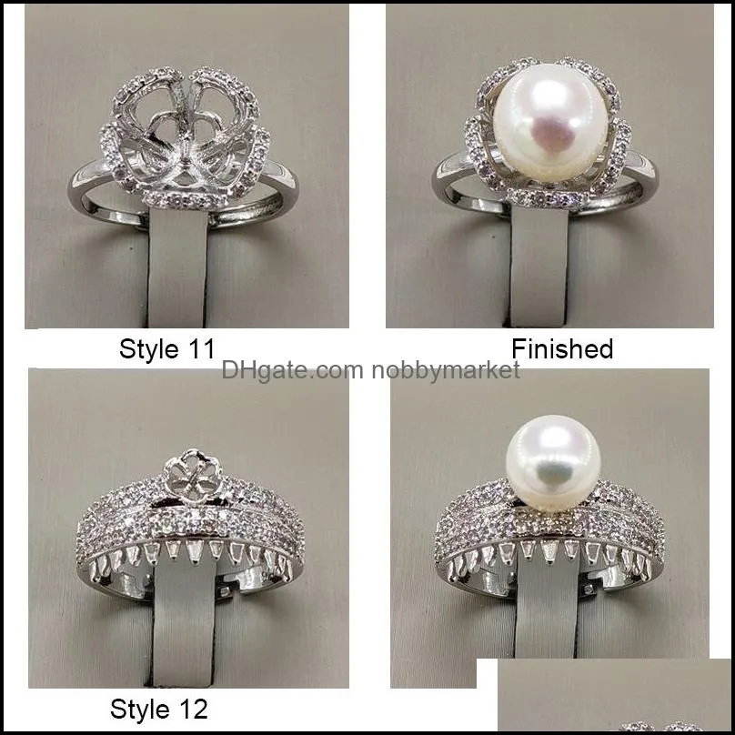 Wholesale Pearl Ring Settings Zircon Solid 925 Silver Ring Settings 16 Styles Ring for Women Mounting Rings Adjustable Blank DIY Jewelry