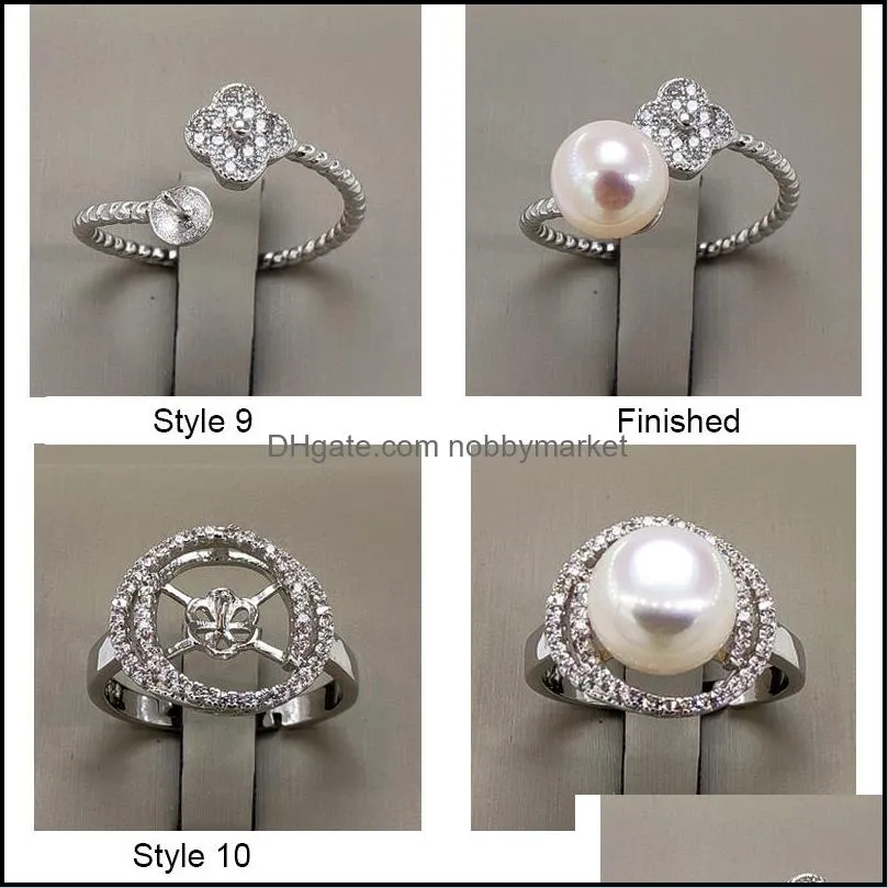 Wholesale Pearl Ring Settings Zircon Solid 925 Silver Ring Settings 16 Styles Ring for Women Mounting Rings Adjustable Blank DIY Jewelry