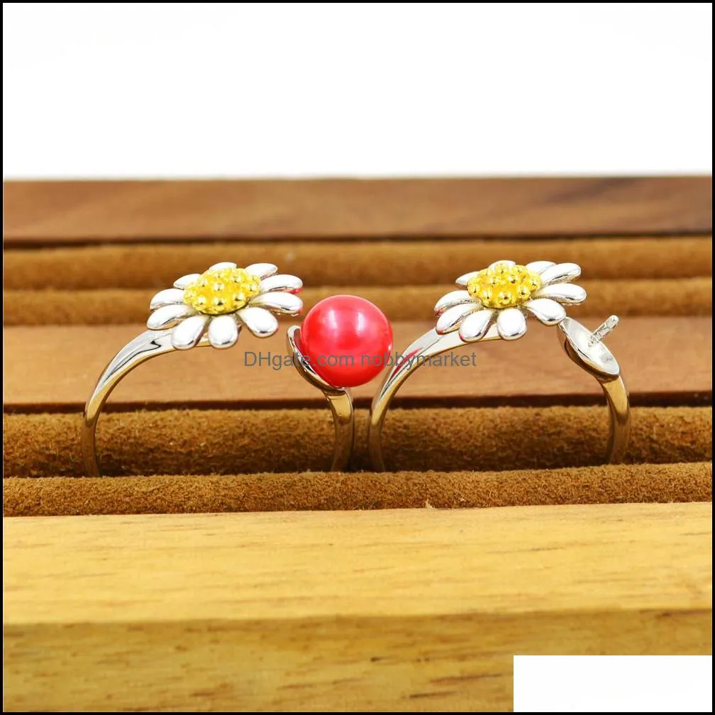 S925 Sterling Silver Creative Chrysanthemum Pearl Beads Ring Mountings Jewelry Making Diy Fashion Rings Mounts settings
