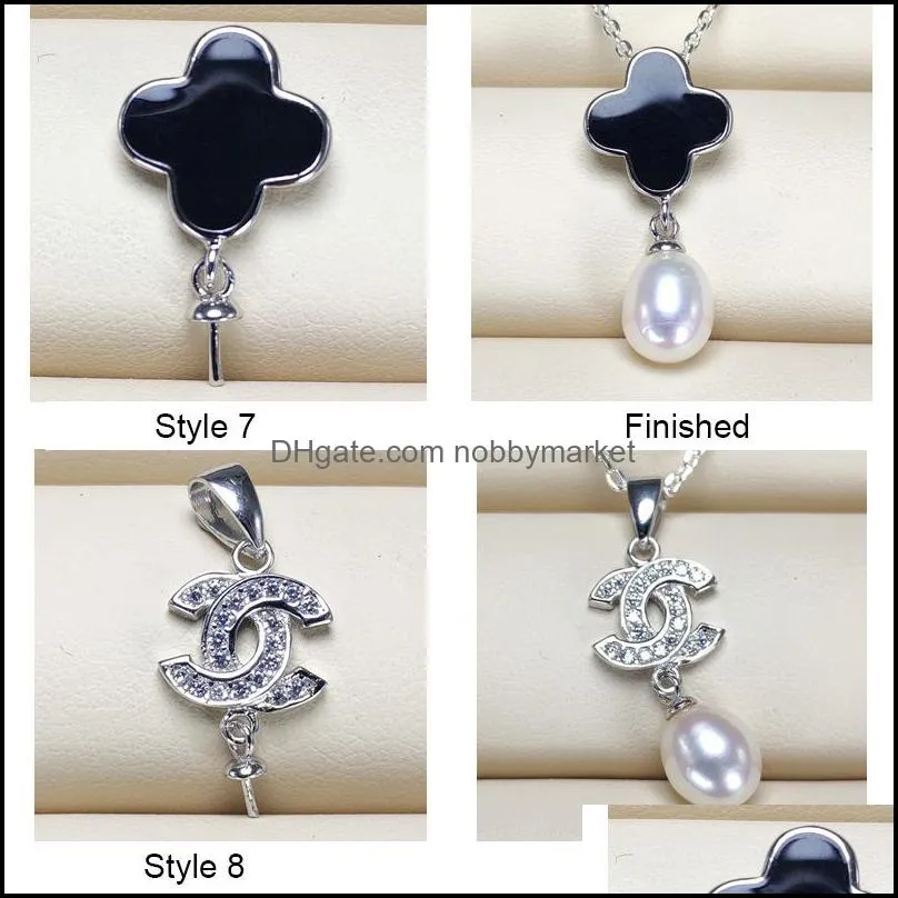 DIY Pearl Pendant Settings 925 Sliver Necklace Settings 10 Styles DIY Pearl Necklace Women Fashion Jewelry With chain Wedding Gift