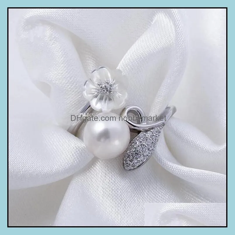 HOPEARL Jewelry Ring Settings White Shell Flower 925 Sterling Silver for DIY Pearl Mount 3 Pieces