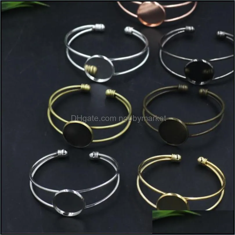 New Product 10 Pieces 20mm Round Cabochon Base Bangles 7 Colors Plated DIY Bangle Blanks