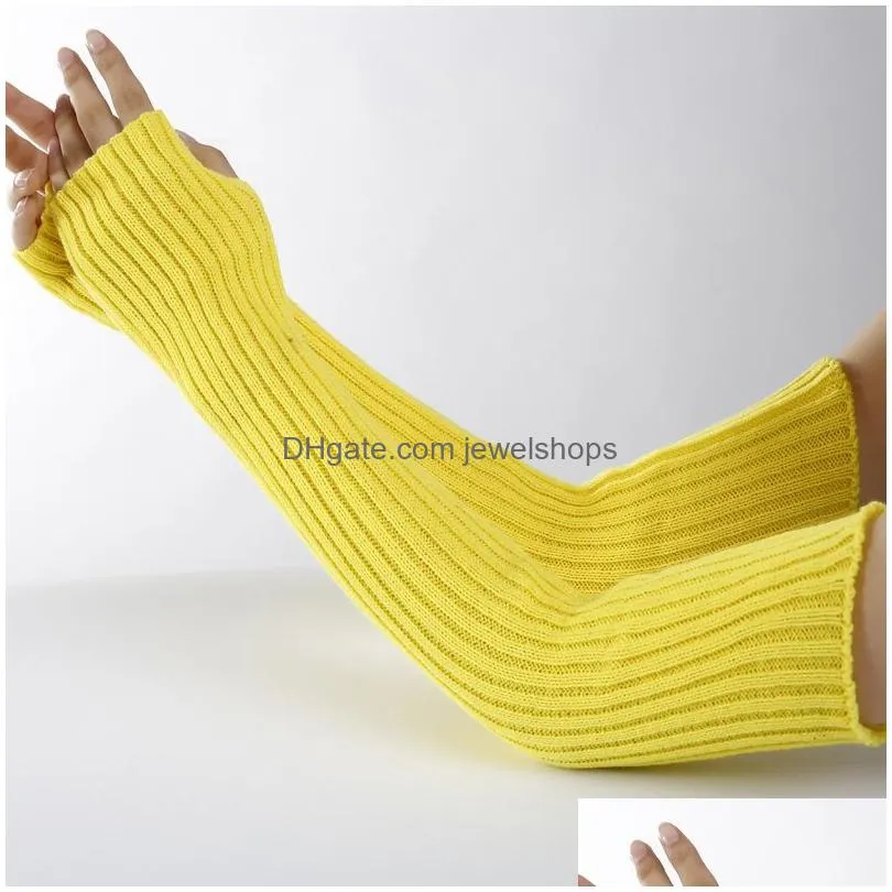 long gloves autumn winter knitted arm warmer sleeve fingerless mittens women ladies girl solid color gloves sleevelet fashion