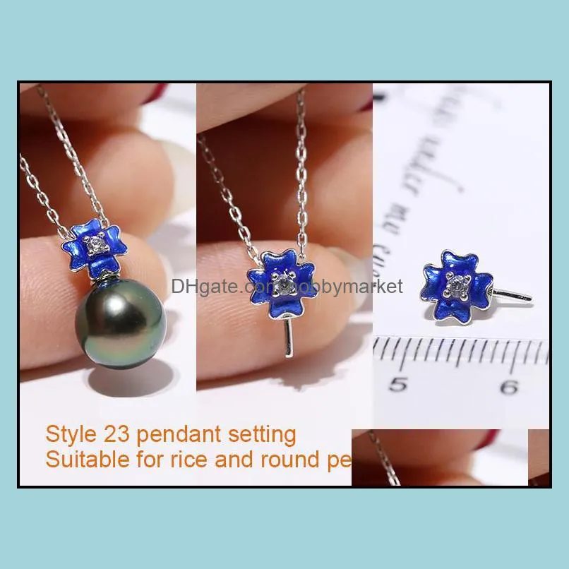 24 Styles New Pearl Necklace Settings S925 Sliver Pendant Settings DIY Pearl Necklace Women Fashion Jewelry with Chain Wedding Gift
