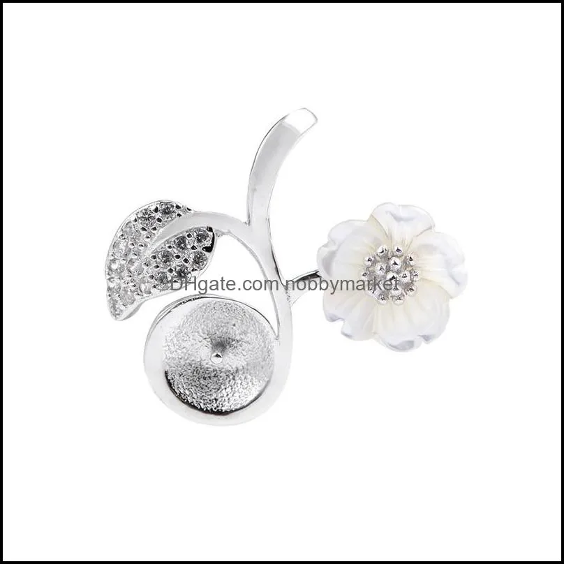Pearl Pendant Settings White Shell Flower Leaf 925 Sterling Silver DIY Charm Pendants Mount 5 Pieces