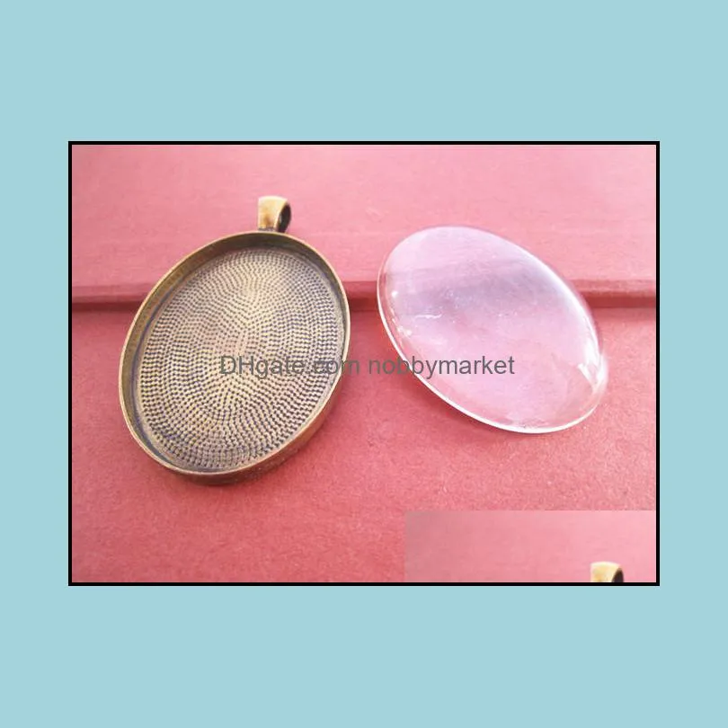 30mmx40mm Antique Bronze and antique gold Oval Pendant Trays with Glass Cabochons 20set/lot