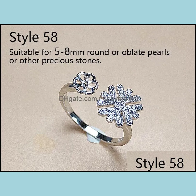 Pearl Rings Settings Shining S925 Silver Rings Jewelry Ring for Women Adjustable Wedding DIY Gem Ring Accessories Present