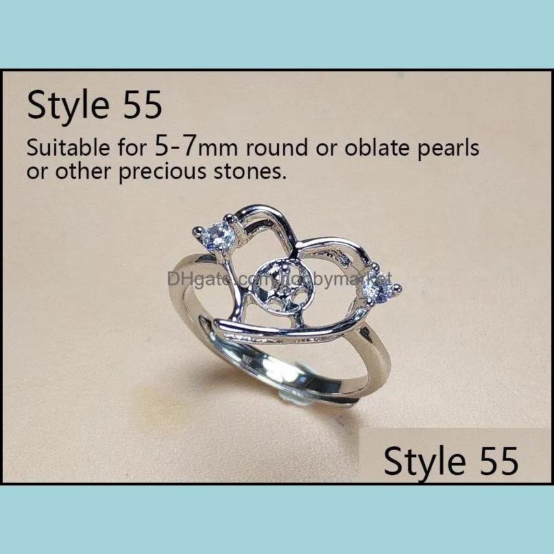 Pearl Rings Settings Shining S925 Silver Rings Jewelry Ring for Women Adjustable Wedding DIY Gem Ring Accessories Present