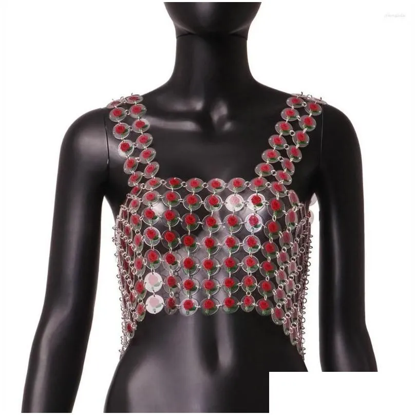 Women`s Tanks Sexy Manual Patchwork Acrylic Camisole Sleeveless Low Cut Tops For Women 2023 Flower Harness Top Chainmail Party Gifts