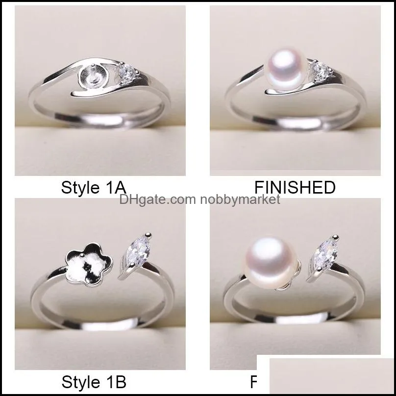 Fashion DIY Pearl Rings Settings 925 Sliver Ring For Women 9 Styles DIY Rings Adjustable Size Jewelry Settings Christmas Gift Jewelry
