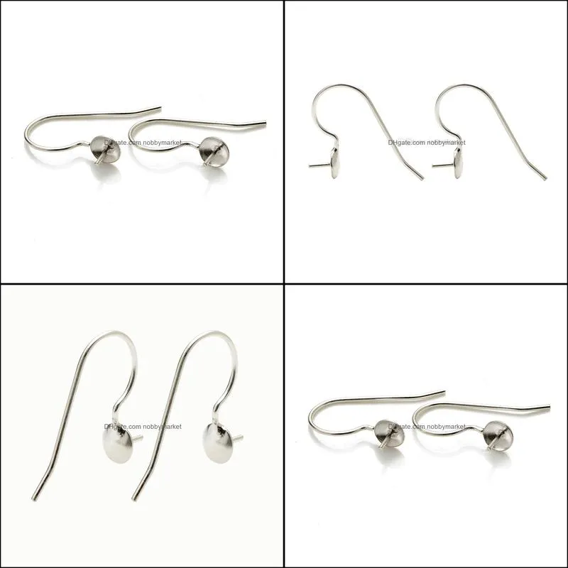 Fishhook Earring Settings Blank Base Simple Earwire 925 Sterling Silver Jewellery DIY Findings for Pearl Party