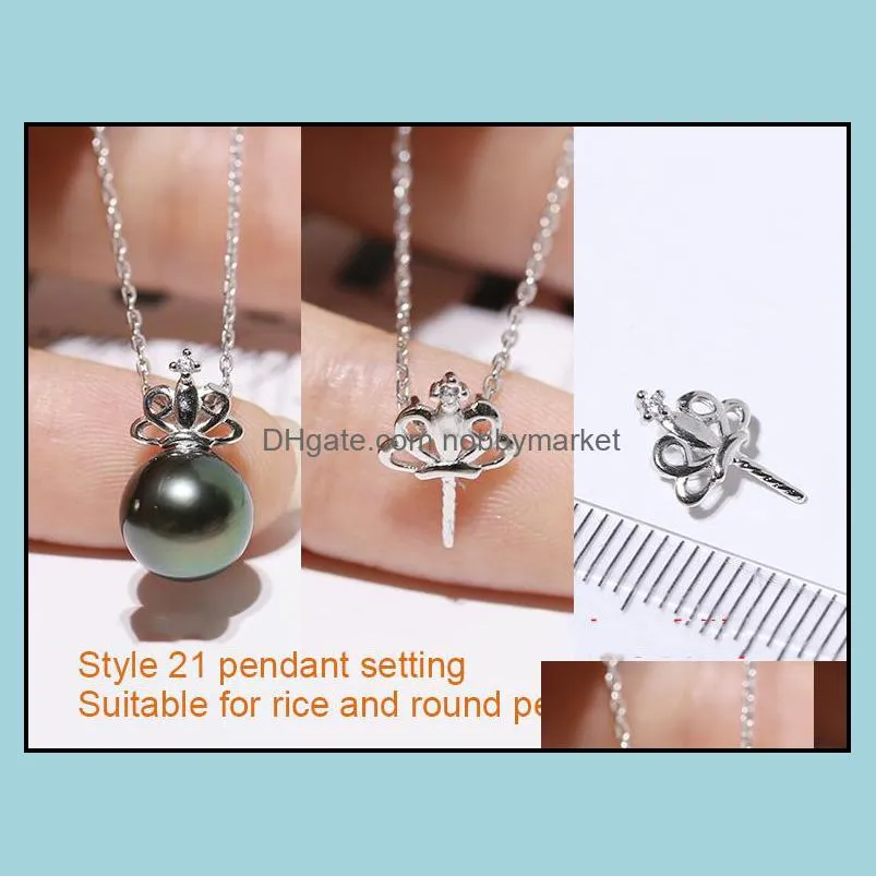 24 Styles New Pearl Necklace Settings S925 Sliver Pendant Settings DIY Pearl Necklace Women Fashion Jewelry with Chain Wedding Gift