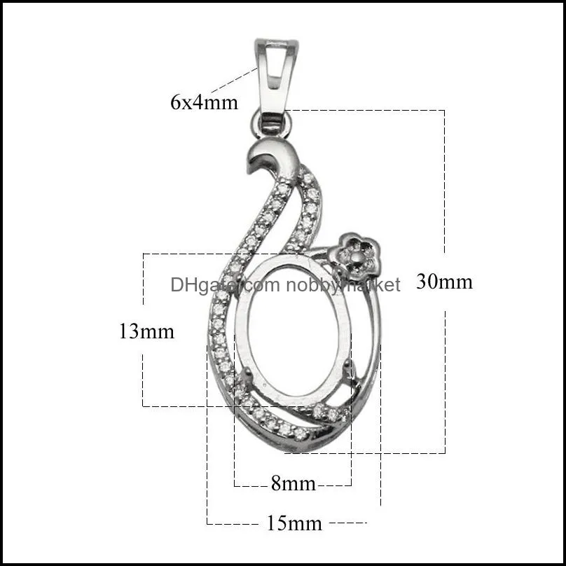 Beadsnice 8x13 mm Oval Cut Vintage Style Semi Mount Silver 925 Dangle Pendant Setting Wedding Pendant Necklace Handmade ID 34063