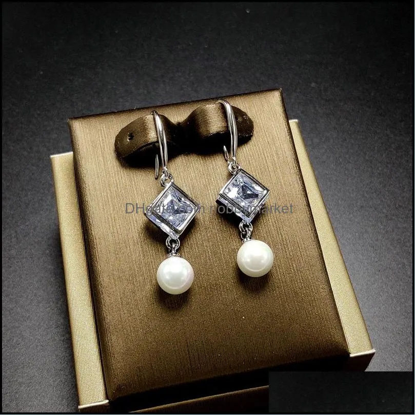 Shiny Pearl Earrings Settings Zircon Solid 925 Silver Stud Earring for Women Fashion Pearl Earring Mounting Earrings Blank DIY Jewelry