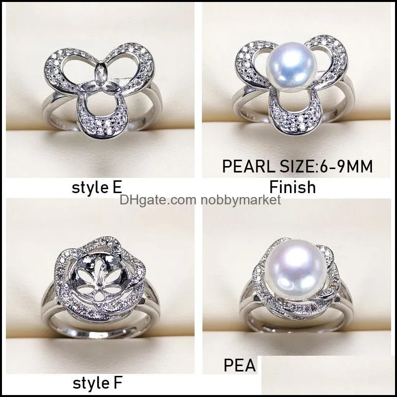 Pearl Rings Settings Zircon Adjustable S925 Silver Ring Ring for Women Mounting Ring Blank DIY Fashion Jewelry Accessories Gift