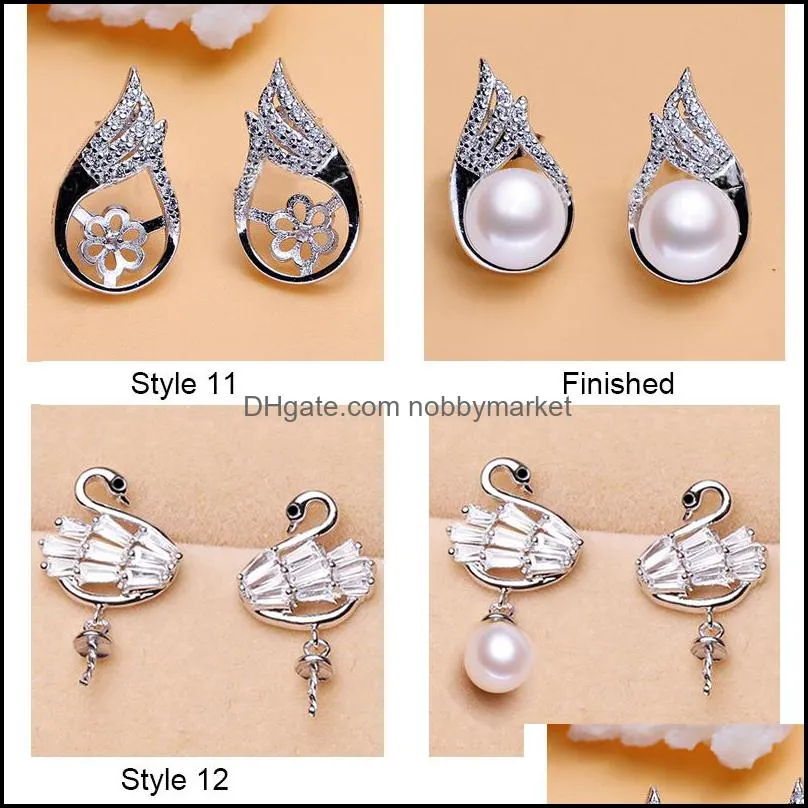 Pearl Stud Earrings Settings Fashion Jewelry 925 Silver Earrings Setting Pearl Earring for Women Mounting Earring Blank DIY Wedding
