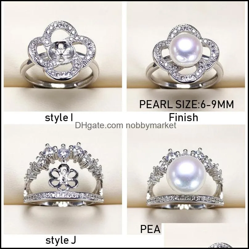 Pearl Rings Settings Zircon Adjustable S925 Silver Ring Ring for Women Mounting Ring Blank DIY Fashion Jewelry Accessories Gift