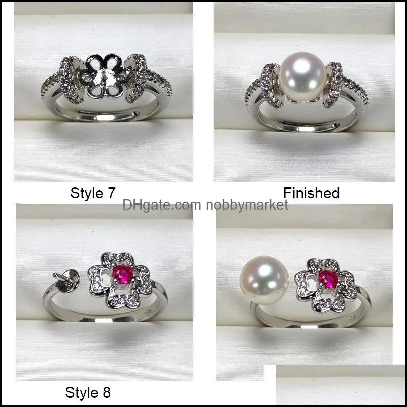 Pearl Ring Settings Zircon Solid 925 Silver Ring Settings 18 Styles Ring for Women Mounting Rings Adjustable Size DIY Jewelry Gift