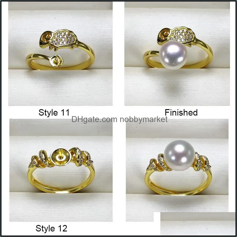 Pearl Ring Settings Zircon Solid 925 Silver Ring Settings 18 Styles Ring for Women Mounting Rings Adjustable Size DIY Jewelry Gift